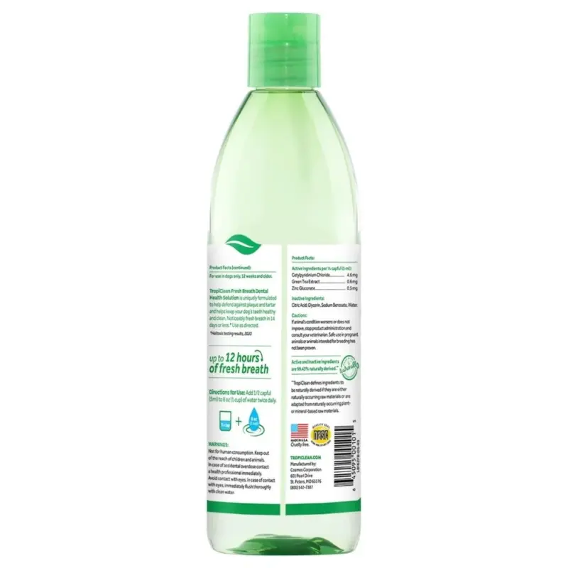 TropiClean Fresh Breath Dental Health Solution for Dogs Original 473mL
