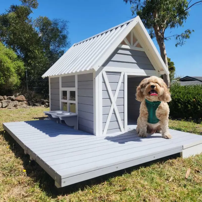 Mini Hamptons Lockable Wooden Dog House With Deck