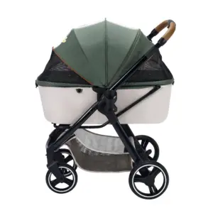 Ibiyaya Retro Luxe Pet Stroller for Cats & Dogs, Soft Sage