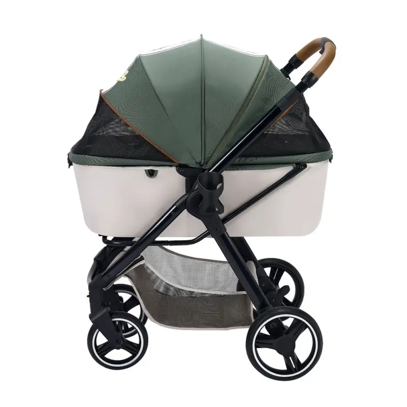 Ibiyaya Retro Luxe Pet Stroller for Cats & Dogs, Soft Sage
