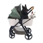 Ibiyaya Retro Luxe Pet Stroller for Cats & Dogs, Soft Sage