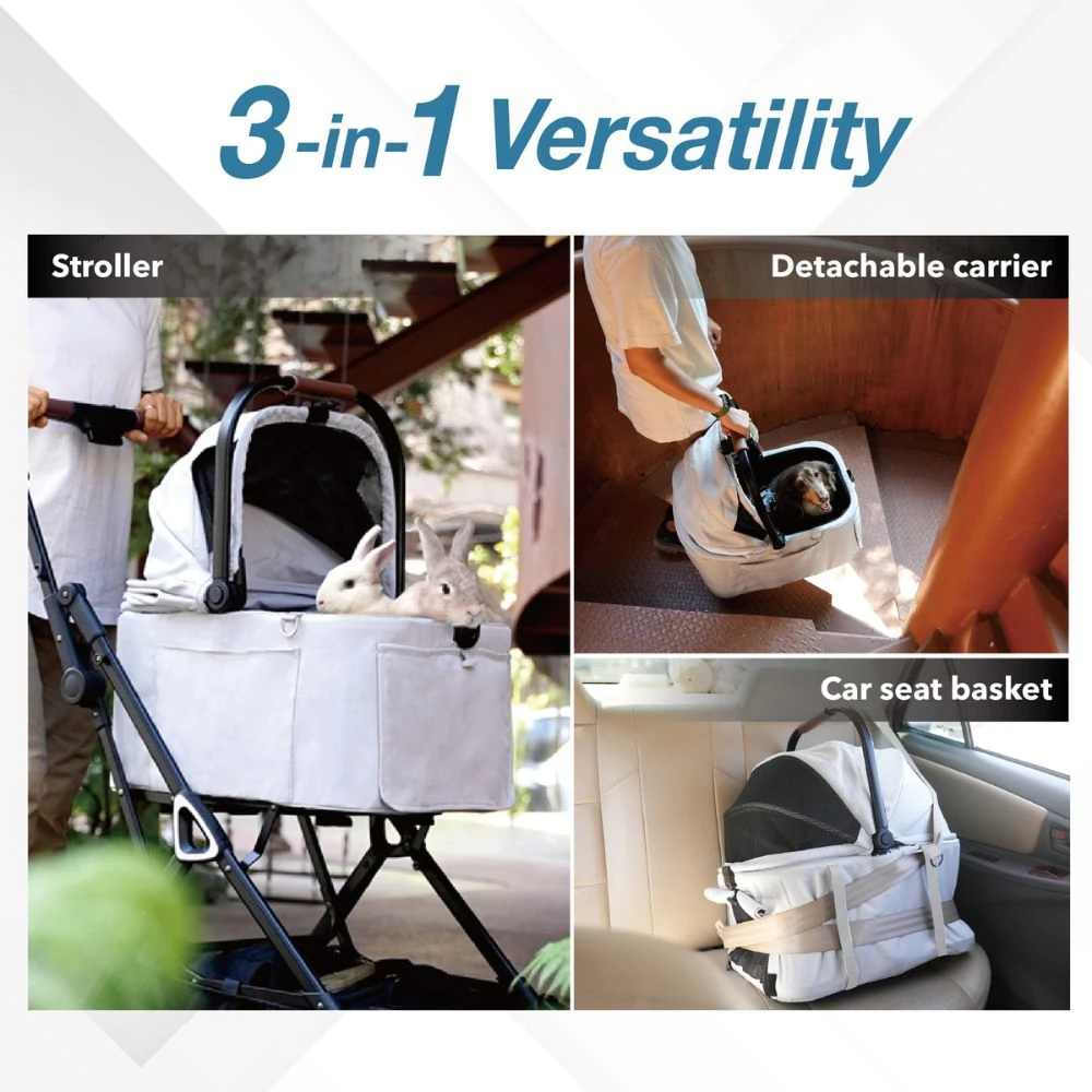 FS2511-G-18_2000x Ibiyaya Tinker Small Detachable Pet Stroller, Silver Grey