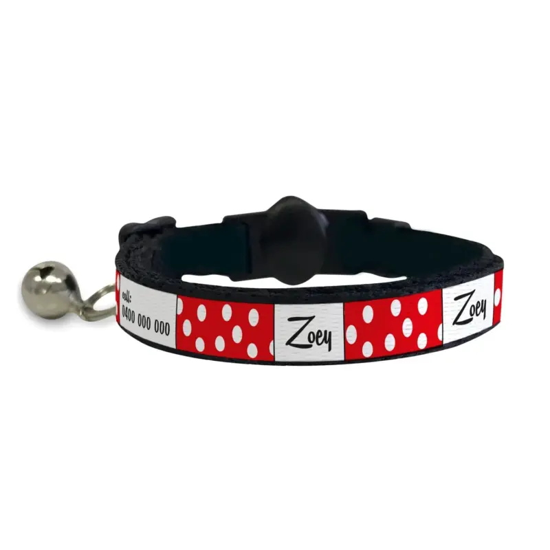 Personalised Cat Collar - Spots Red