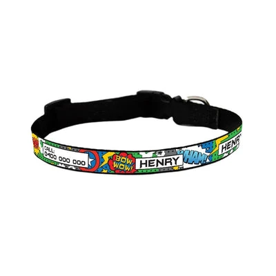 id-pet-dog-collar-small-31-41cm-personalised-dog-collar-superhero-comic-3906791899239_400x Personalised Dog Collar - Superhero Comic