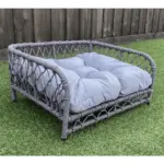 Jacob Outdoor Wicker Rope Elevated Dog Bed, Grey