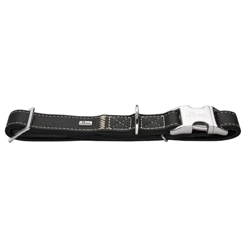 Hunter Cannes Alu-Strong Leather Dog Collar Clasp Buckle, Black