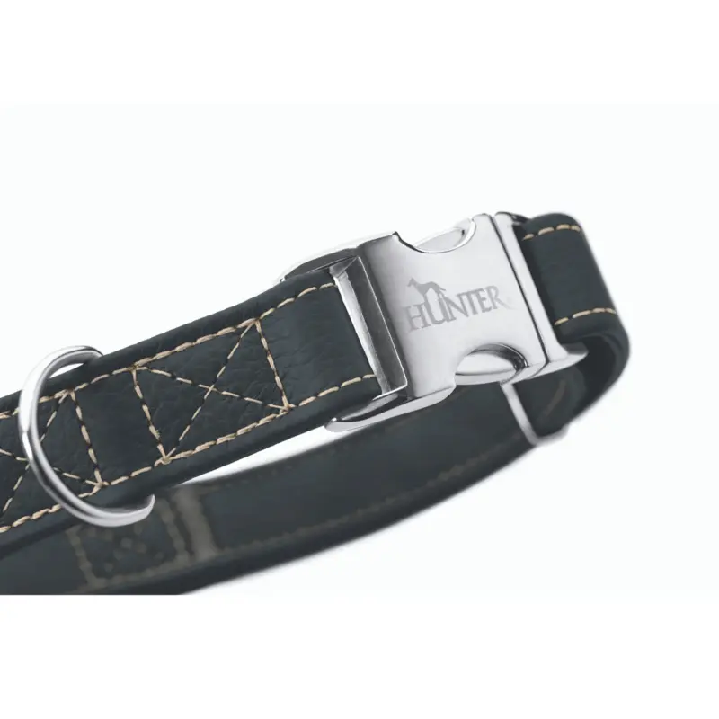 Hunter Cannes Alu-Strong Leather Dog Collar Clasp Buckle, Black