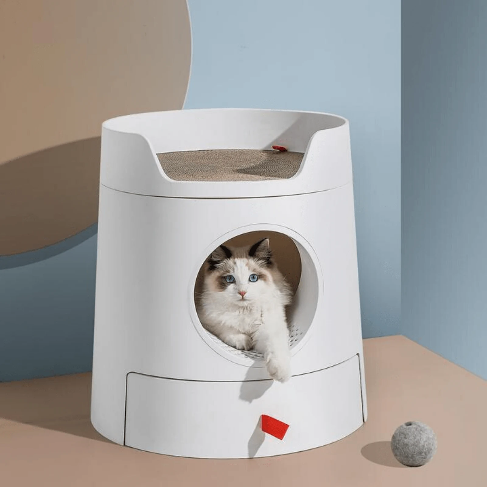 product_image_1761185106 Mayitwill Cat Castle Semi Closed Litter Box, White