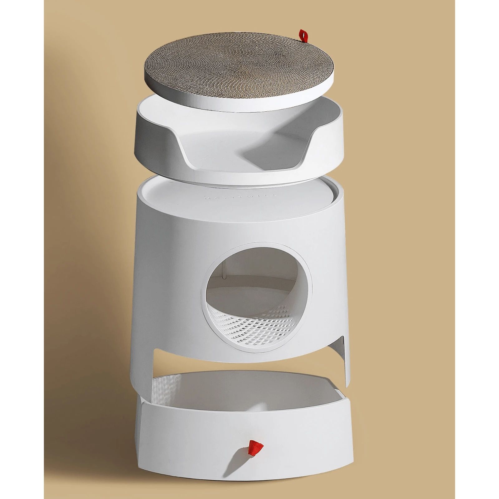 product_image_1761185122 Mayitwill Cat Castle Semi Closed Litter Box, White