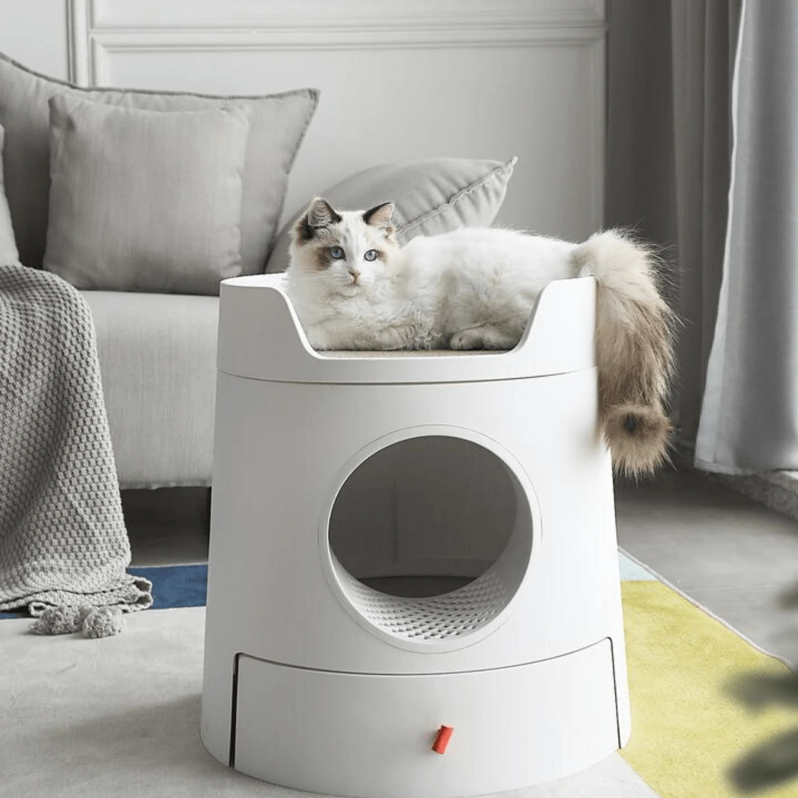 product_image_1761185139 Mayitwill Cat Castle Semi Closed Litter Box, White