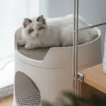 Mayitwill Cat Castle Semi Closed Litter Box, White