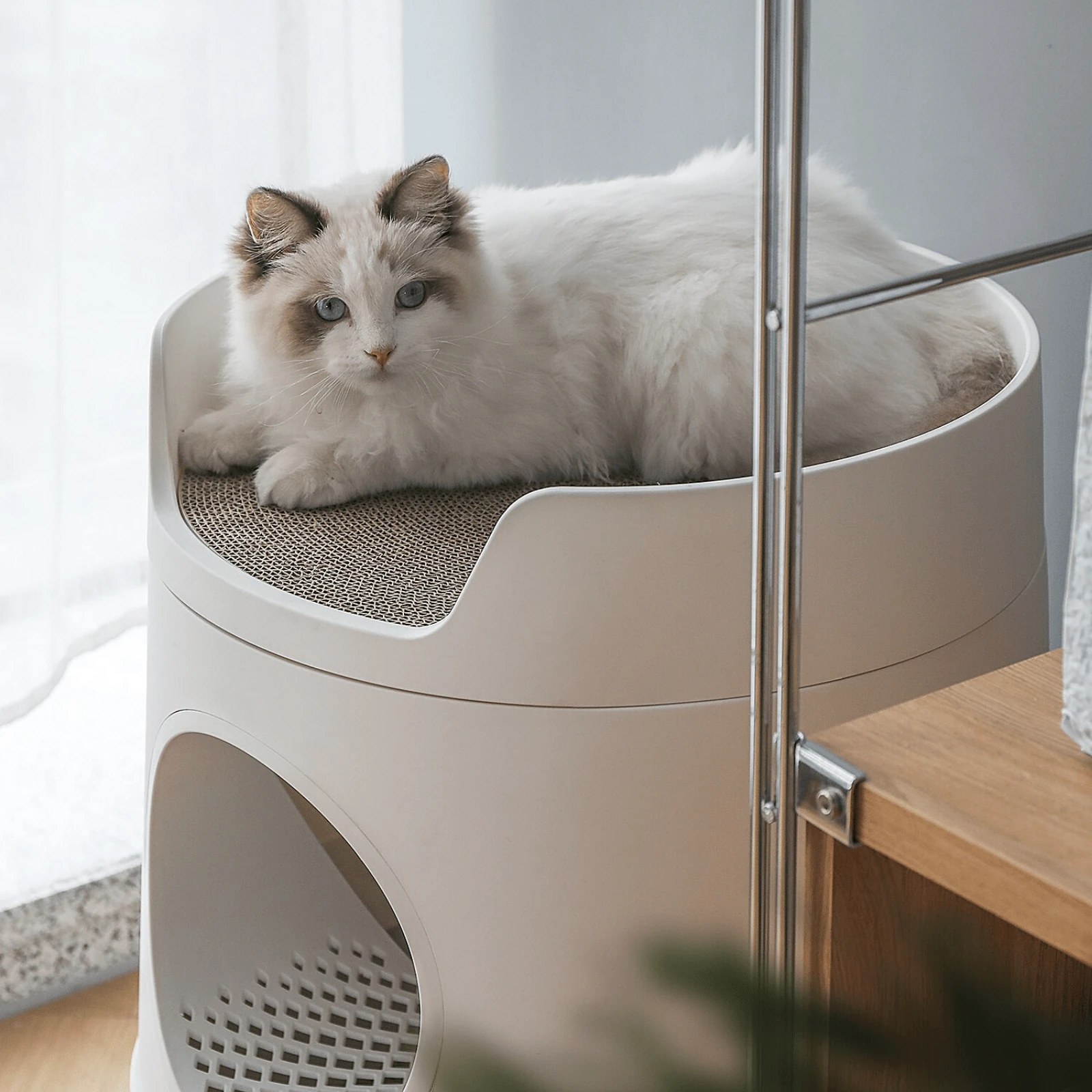product_image_1761185146 Mayitwill Cat Castle Semi Closed Litter Box, White