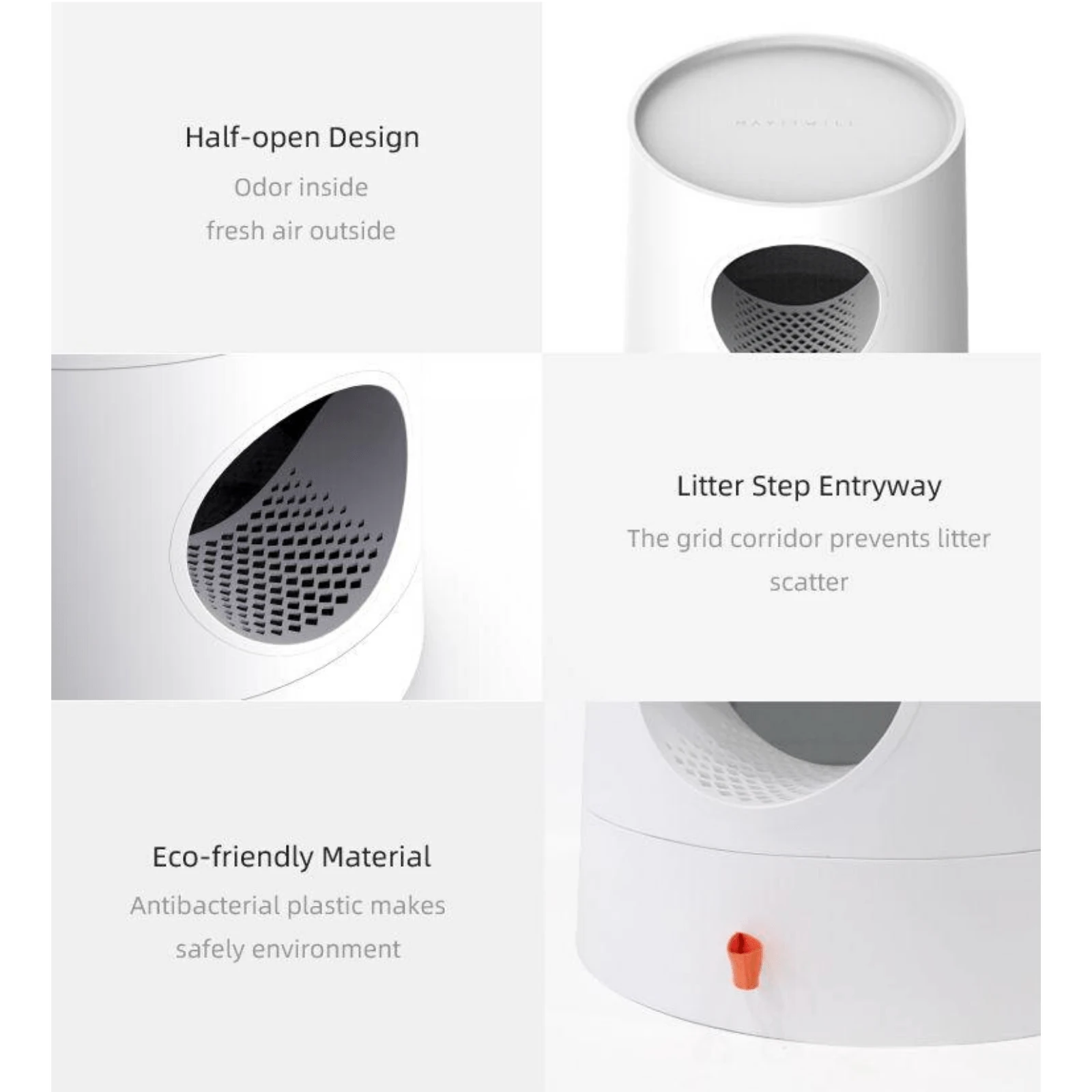 product_image_1761185155 Mayitwill Cat Castle Semi Closed Litter Box, White