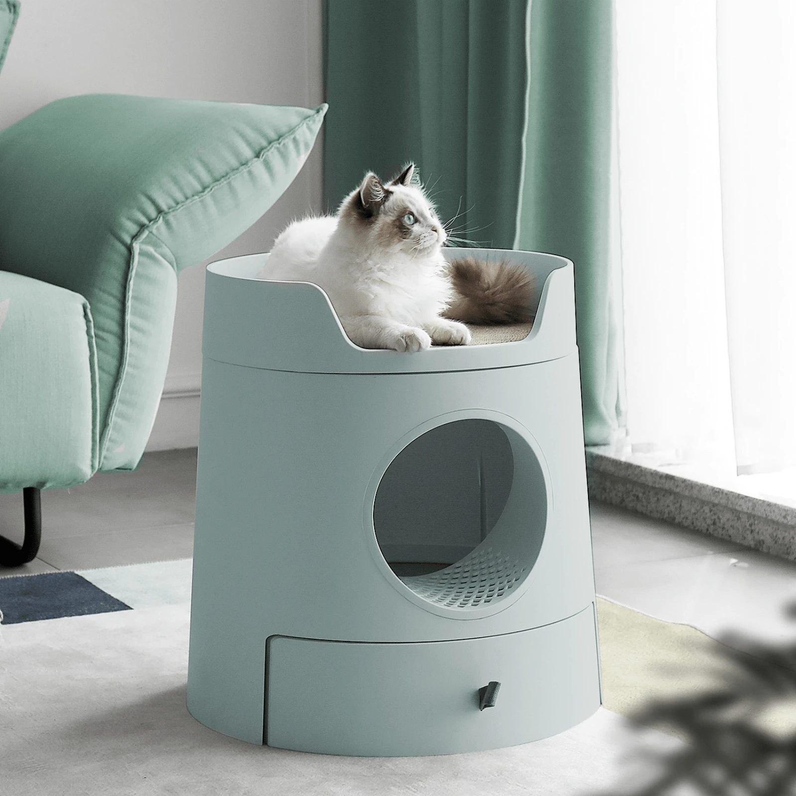 product_image_1761185747 Mayitwill Cat Castle Semi Closed Litter Box, Morandi Green